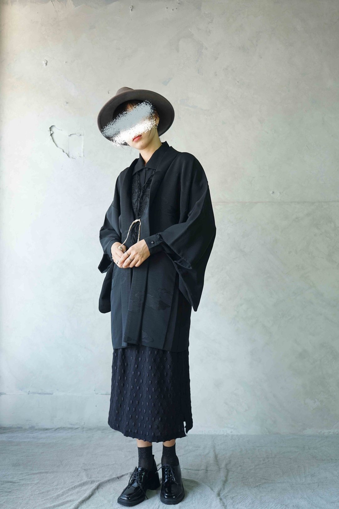 寻宝古着-黑色云海意象织纹质感日本羽织和服 - 女装休闲/机能外套 - 丝．绢 黑色