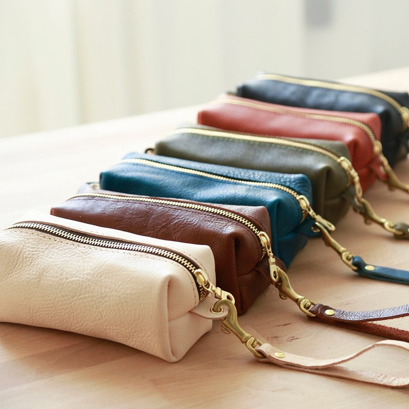 【切线派】大容量柔软笔袋纯手工真皮文具收纳包化妆品包学生笔袋 - 铅笔盒/笔袋 - 真皮 多色