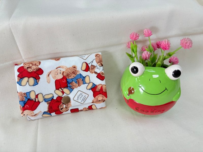 多层次零钱包-穿着红蓝衣服的小熊与小兔印花 - 零钱包 - 棉．麻 多色