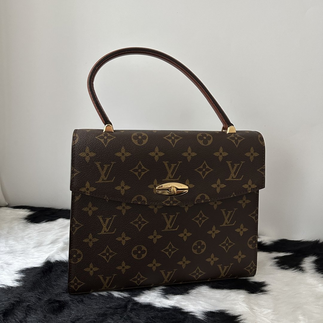 中古包 LOUIS VUITTON 路易威登 老花 Turn Lock Kelly 手提包 - 手提包/手提袋 - 真皮 咖啡色