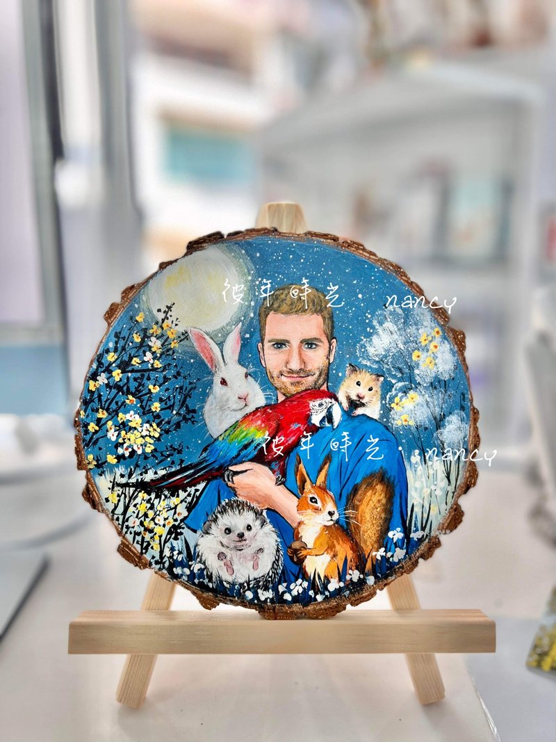 手绘原木画 似颜绘 年轮画 精致新婚 生日 情人节 情侣礼物 - 订制画像 - 木头 