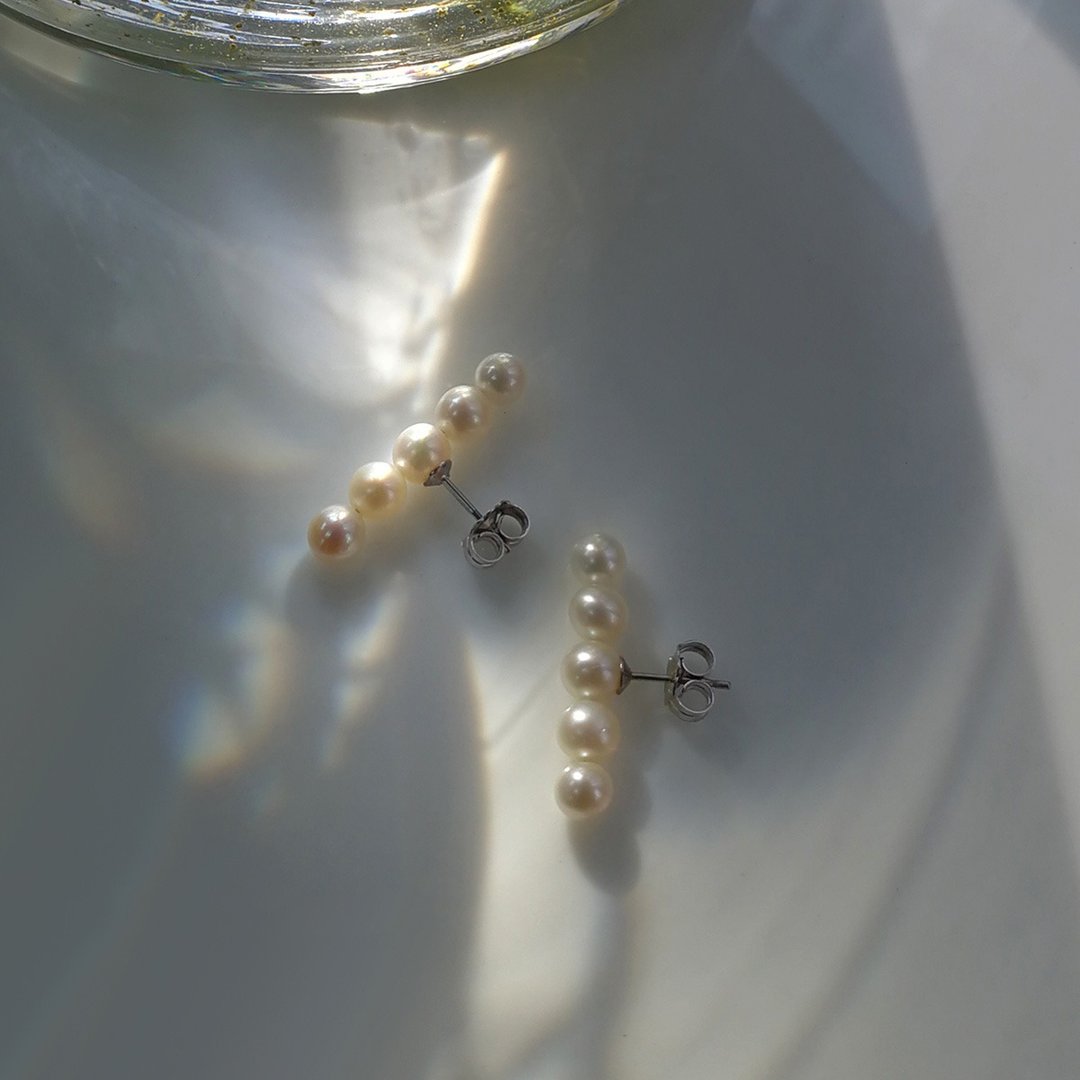 Straight- 925纯银养殖淡水珍珠耳环 - 耳环/耳夹 - 珍珠 白色