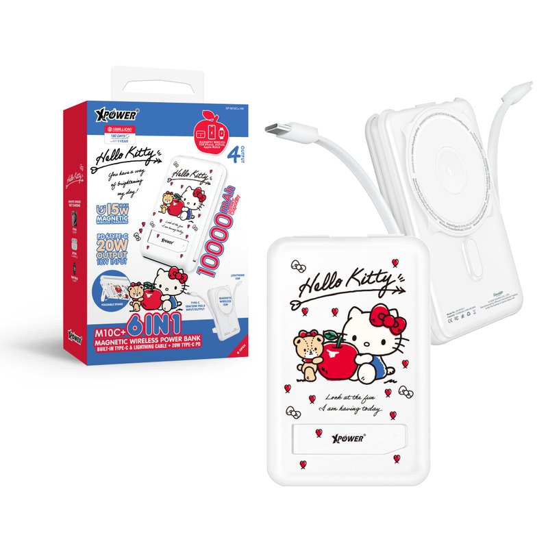 XPower x Sanrio Hello Kitty M10C+ 6合1 10000mAh磁吸移动电源 - 充电宝/传输线 - 其他金属 白色