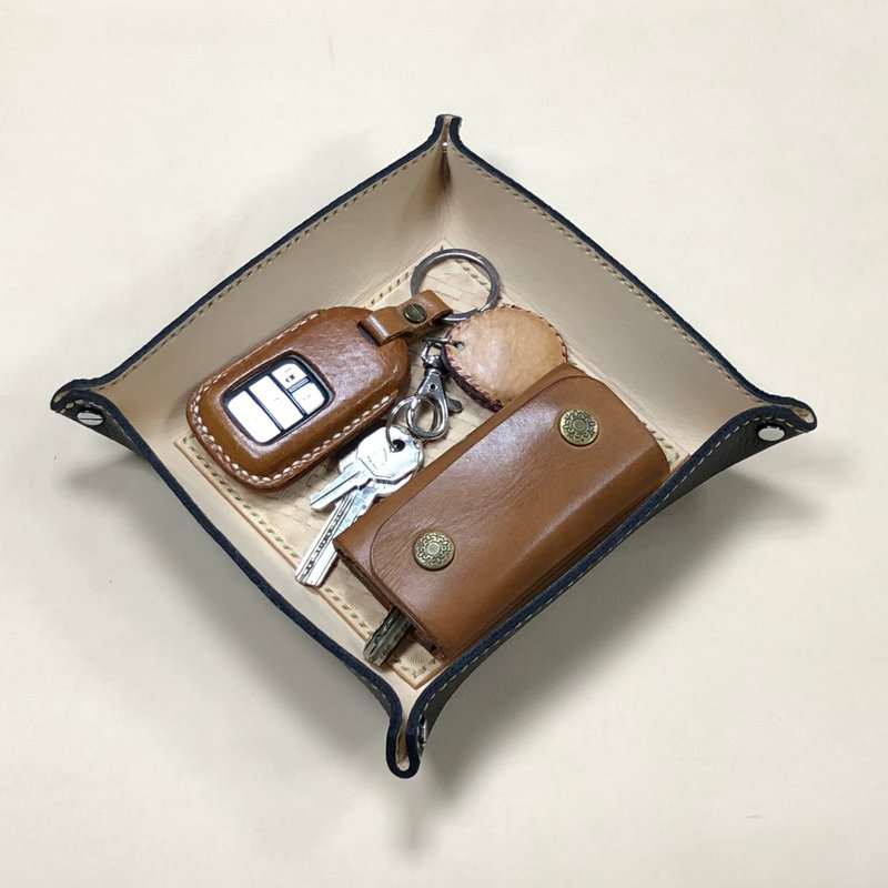 手工缝制植鞣皮革收纳盘 - 收纳用品 - 真皮 卡其色