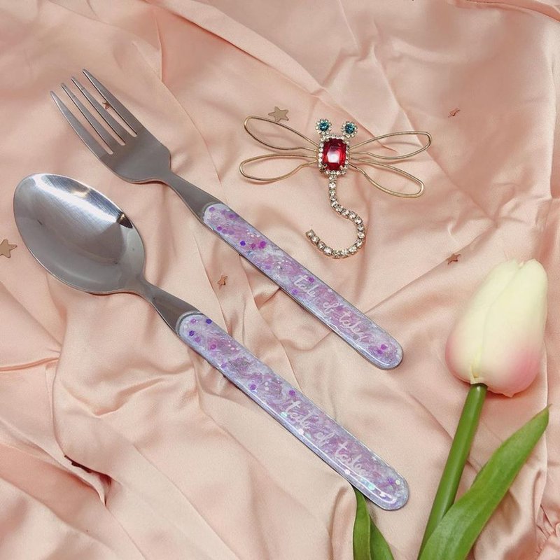 Custom Name on Fairy tales spoon (Violet) Handmade Epoxey - 餐刀/叉/匙组合 - 其他金属 