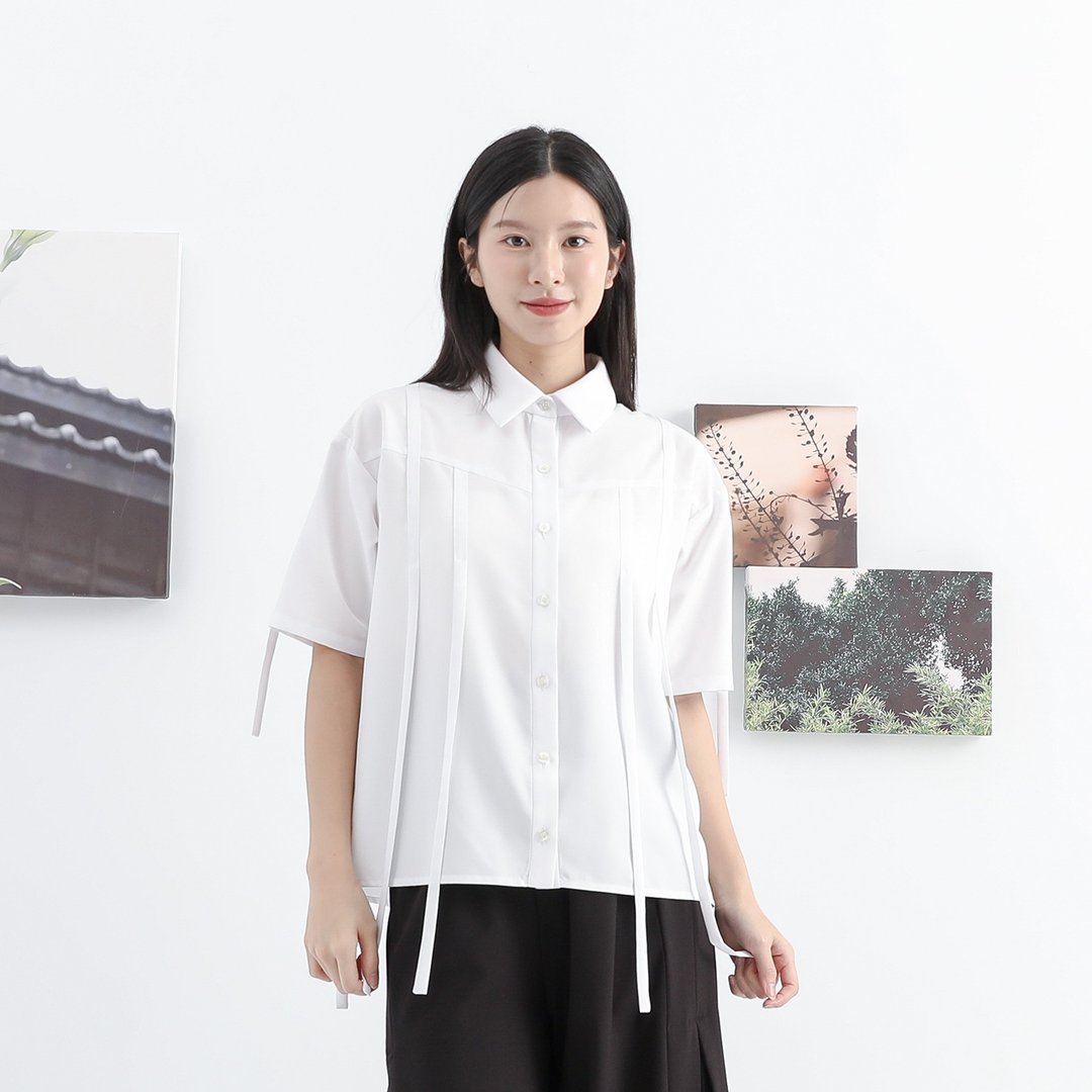 Myth_神话条带衬衫_25SF003_白 - 女装衬衫 - 聚酯纤维 白色