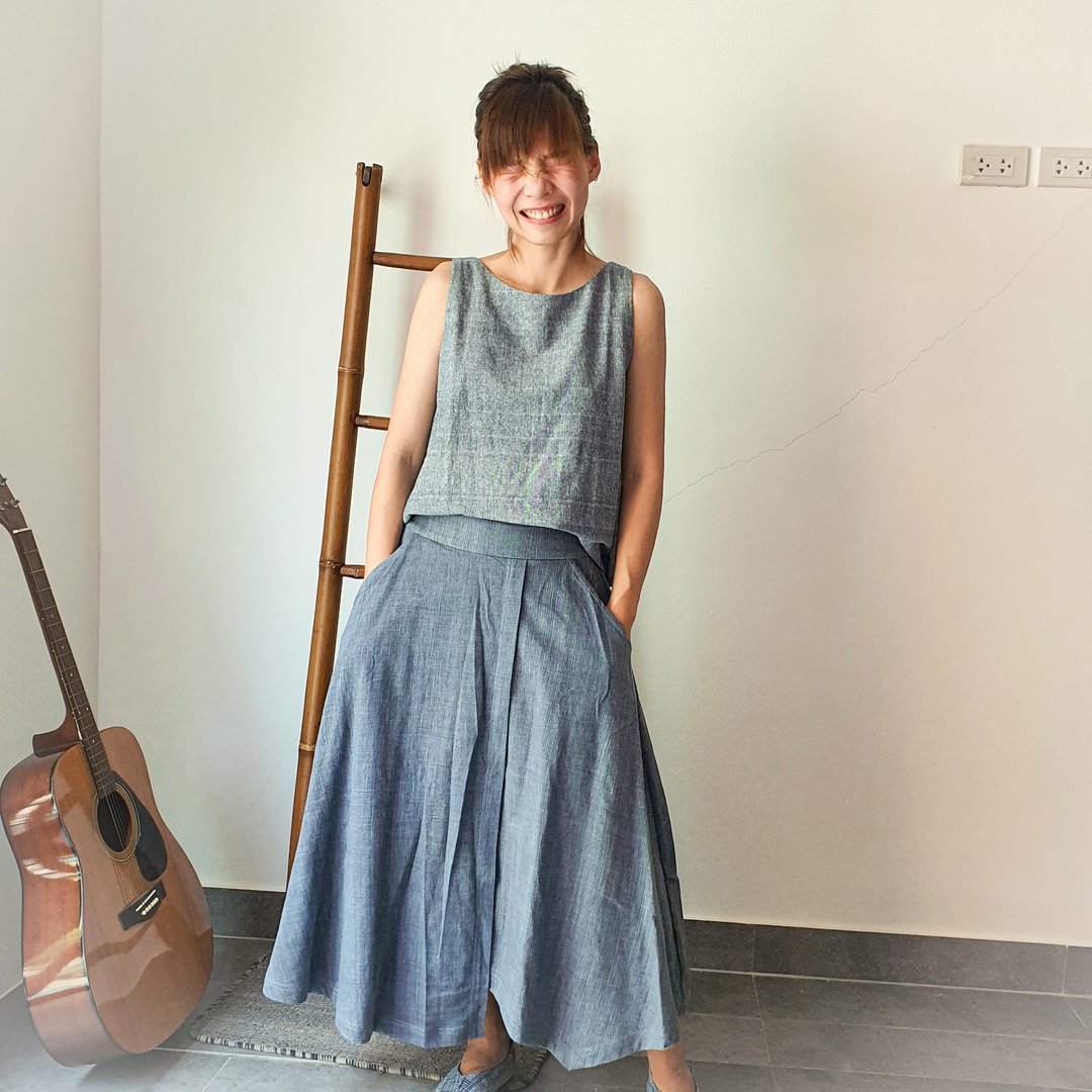 Ping Ping Skirt indigo dyed - 裙子 - 棉．麻 蓝色