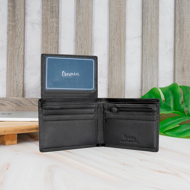 10卡1照-极黑简约职人上下翻活页牛皮短夹 - 皮夹/钱包 - 真皮 黑色