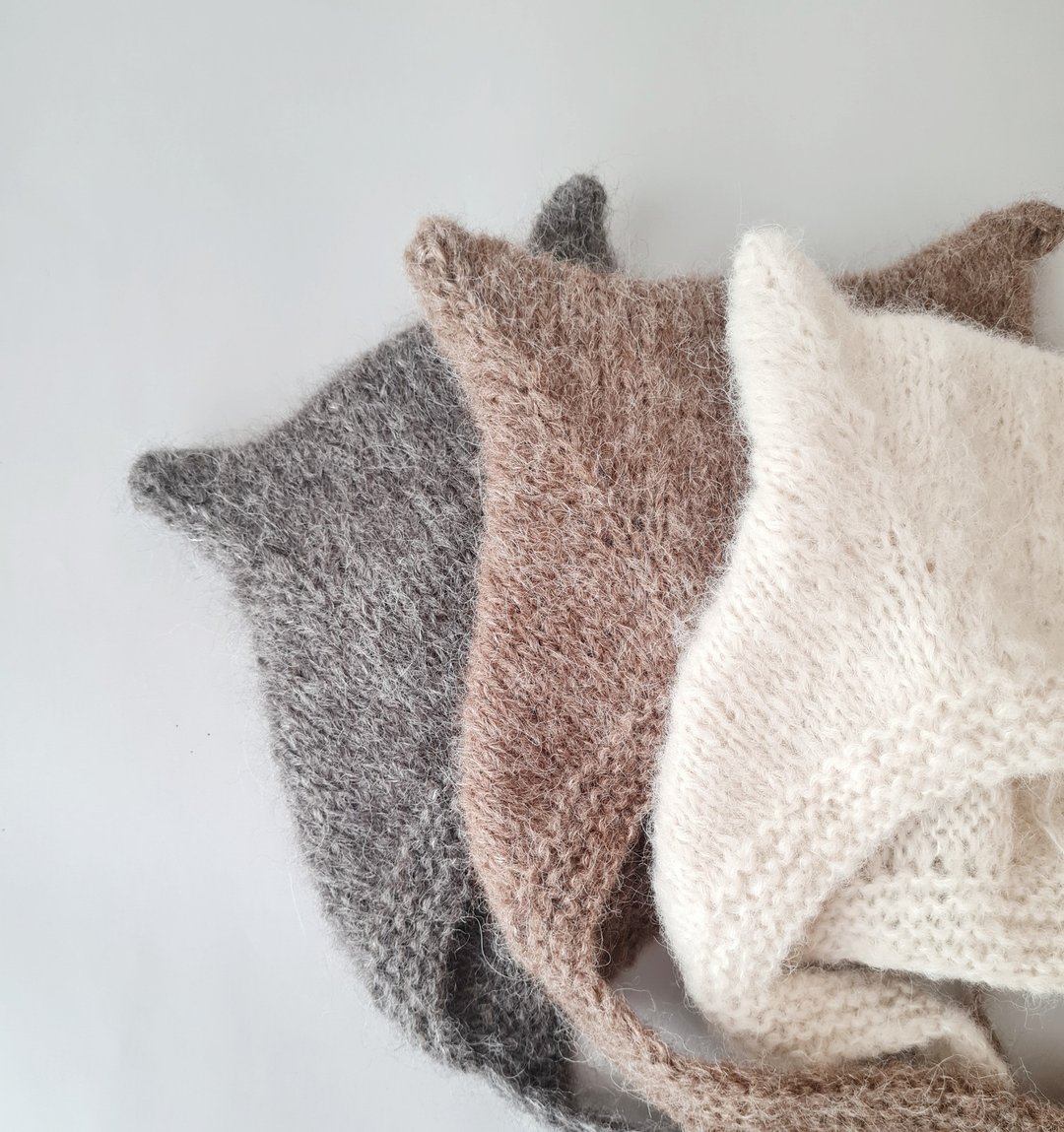 猫咪帽，婴儿帽，针织帽，动物造型帽，连耳造型帽 - 帽子 - 羊毛 白色