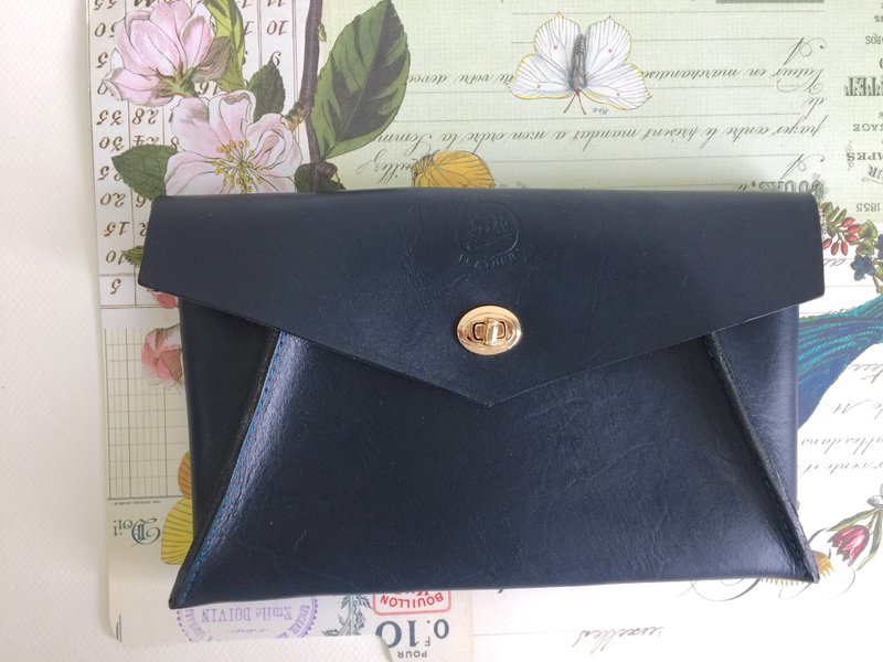 优雅信封包 皮革手工缝制 banquet bag - 其他 - 真皮 蓝色