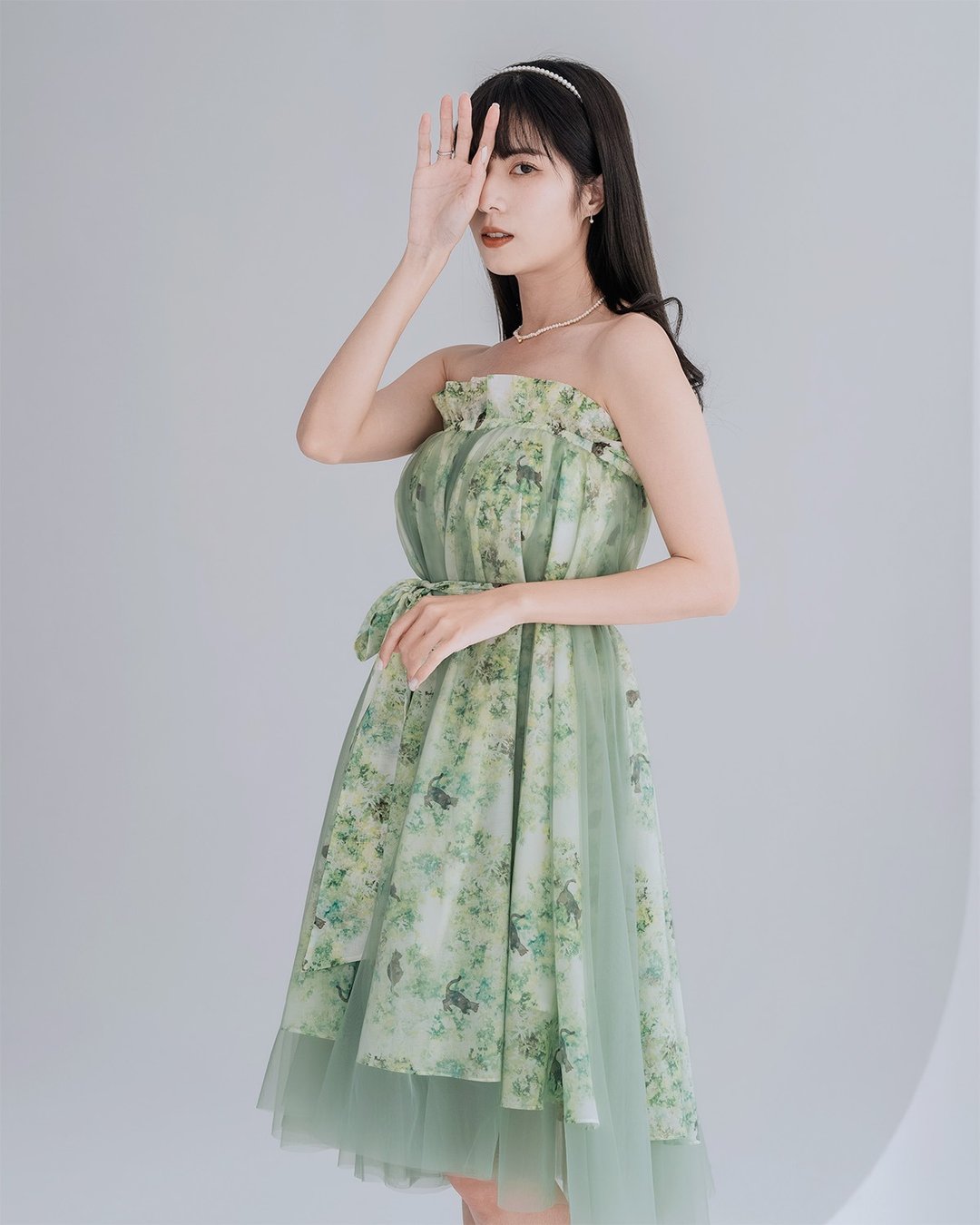 【LADY】双层印花 瀑布纱裙 两穿小洋装 长裙 岚山初夏 - 裙子 - 棉 绿色
