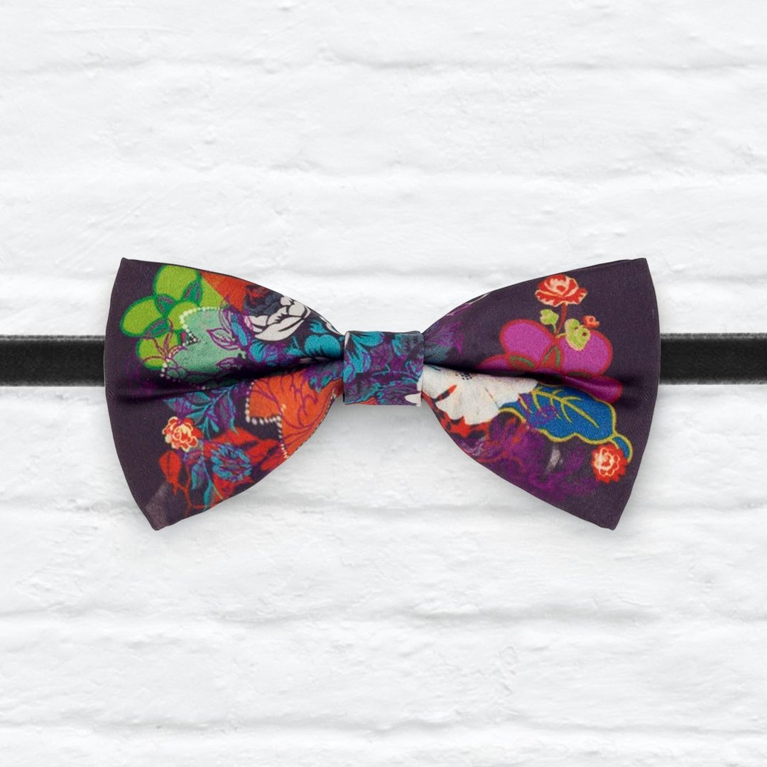 Style 0033  紫花 印花缎面领结 紫色 限量手工领结 - 颈链 - 其他材质 紫色