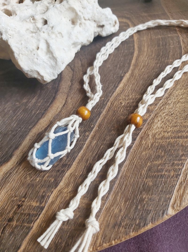 蓝萤石原矿 蜡线项链 - 项链 - 其他材质 