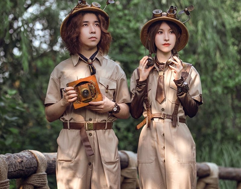 蒸汽朋克 哥特风复古  探险家短袖工装连体裤 - 背带裤/连体裤 - 其他材质 卡其色