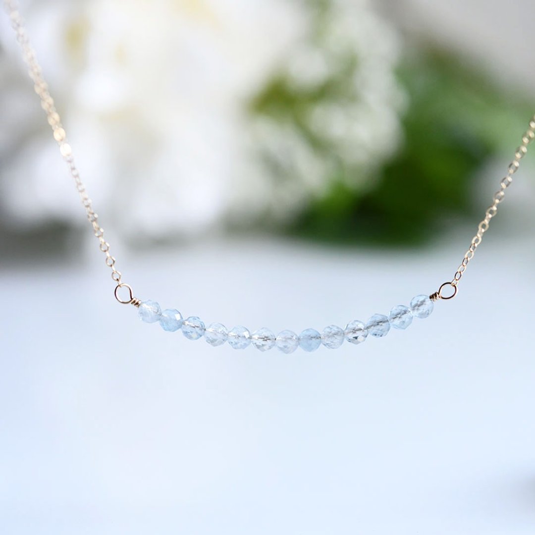 Build a happy home, angel Stone aquamarine smile necklace March birthstone - 项链 - 宝石 蓝色