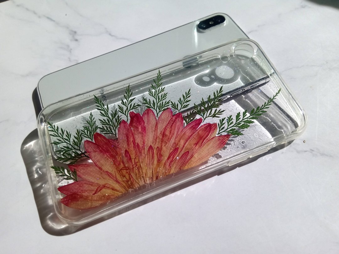 手作押花手机保护壳, 非洲菊 - 手机壳/手机套 - 塑料 橘色