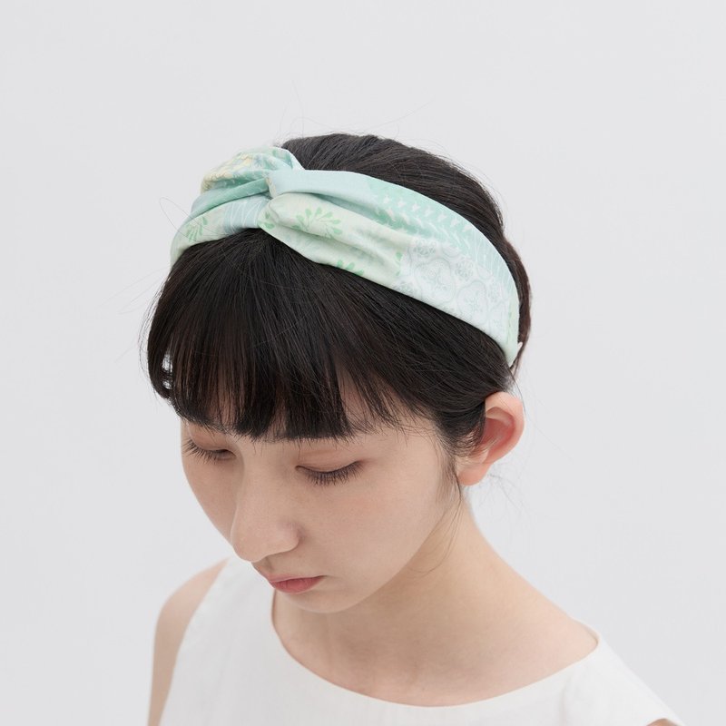 造型发带/经典拼花/松绿青/寗夏绽花 夏日穿搭推荐 - 发带/发箍 - 棉．麻 