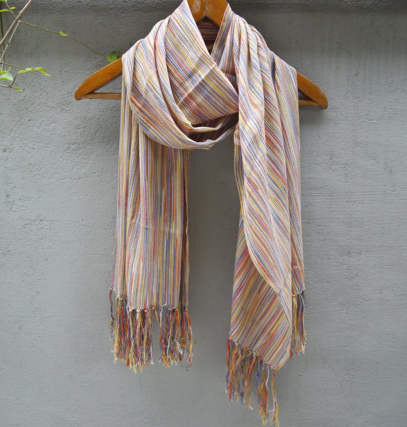 FOAK古着 虹霓条纹编织围巾 - 丝巾 - 棉．麻 多色