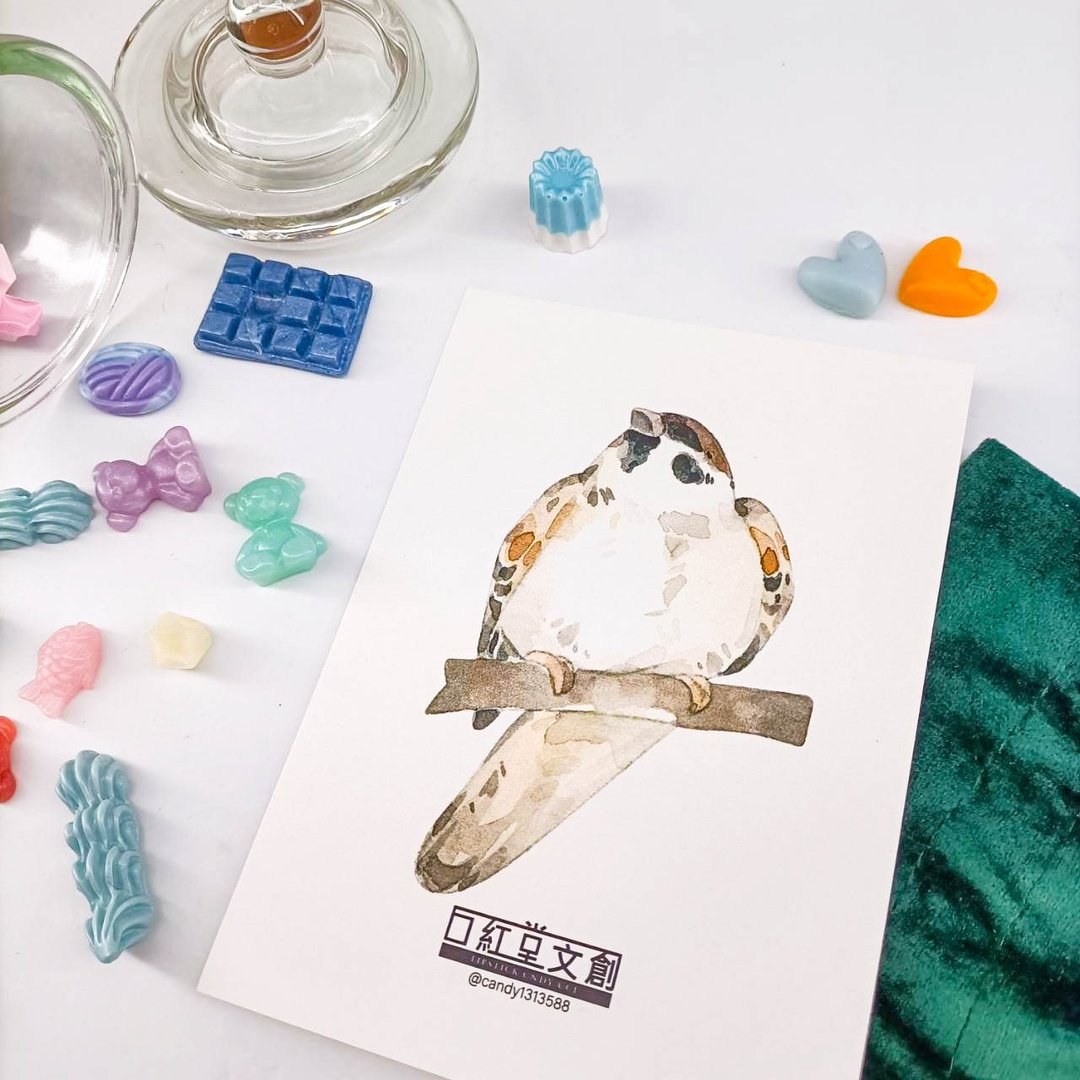 KR474_口紅堂明信片_麻雀11_candy1313588 postcard - 卡片/明信片 - 纸 多色