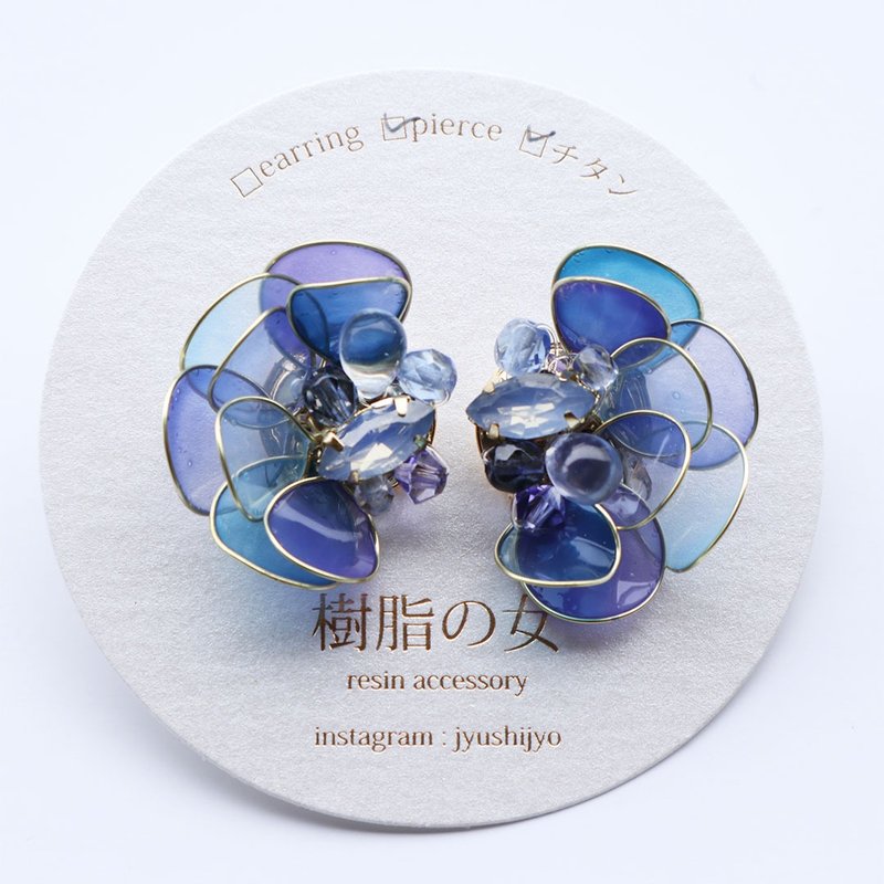 花朵 玻璃串珠耳环 耳夹 | 蓝色 - 耳环/耳夹 - 其他材质 蓝色