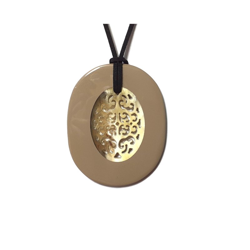 手工吊坠项链女式、男式牛角首饰，漆色 - 项链 - 环保材料 卡其色