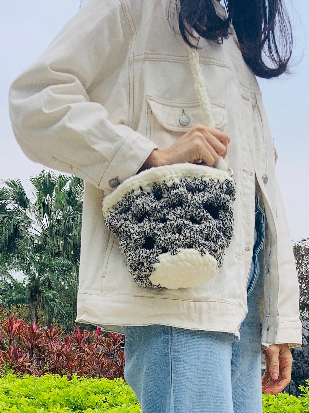 小香风 网状 网格 侧孭袋 斜孭袋 蝴蝶结 - 侧背包/斜挎包 - 羊毛 黑色