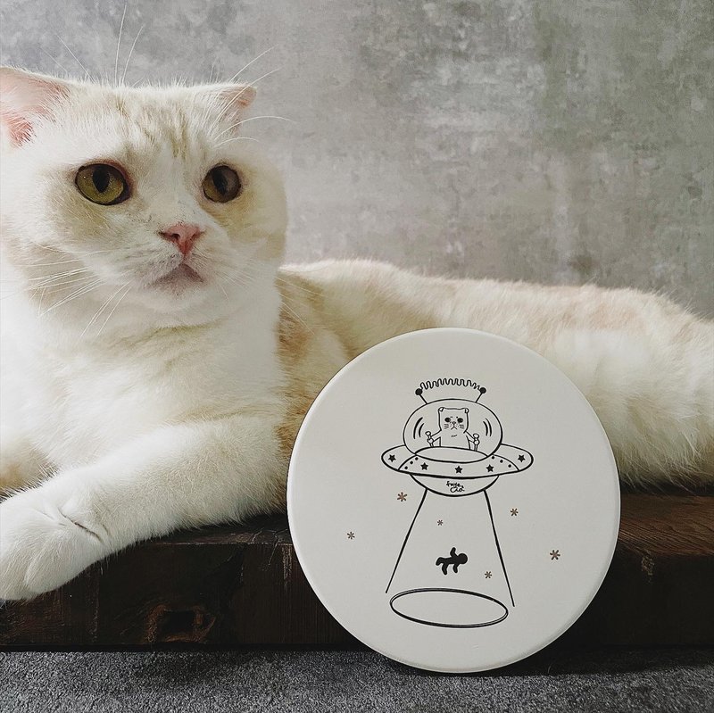 欢迎加入喵小队 | 喵星人白色陶瓷吸水杯垫 入厝送礼猫奴必备 - 杯垫 - 陶 白色
