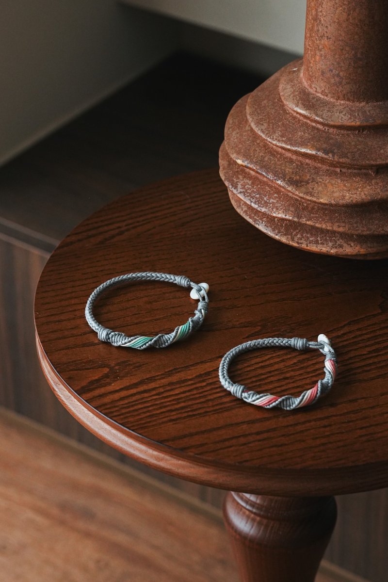 岩花青苔 | 八股螺旋编织手环 - 手链/手环 - 棉．麻 灰色