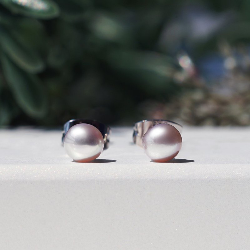 天然色 薰衣草紫珍珠 饱满小巧单粒耳环 霰零 - 耳环/耳夹 - 宝石 粉红色