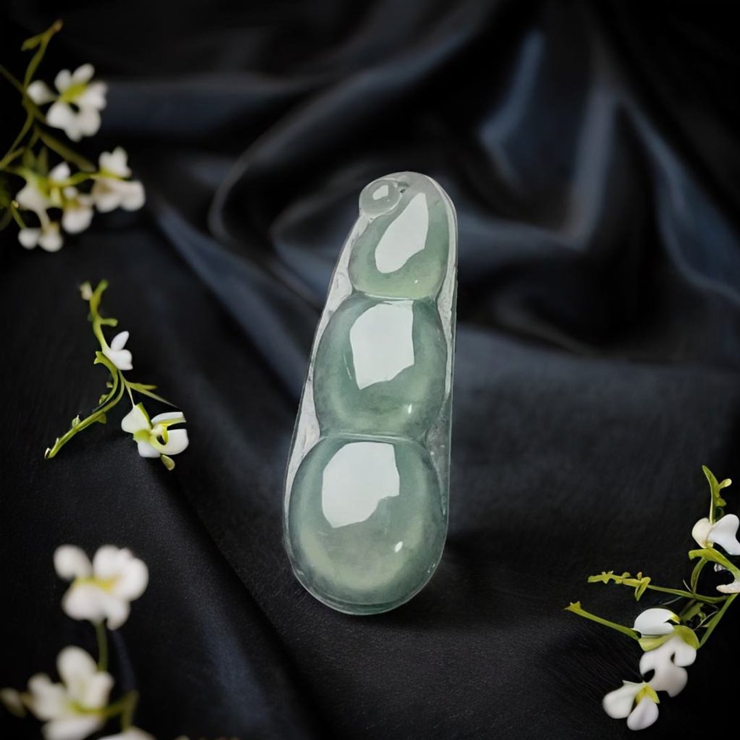 冰飘绿花翡翠福豆 | 天然缅甸玉翡翠A货 | 送礼 - 其他 - 玉石 绿色