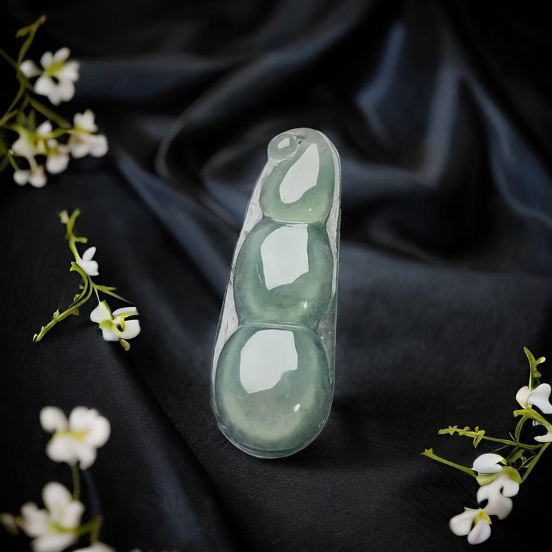 冰飘绿花翡翠福豆 | 天然缅甸玉翡翠A货 | 送礼 - 其他 - 玉石 绿色