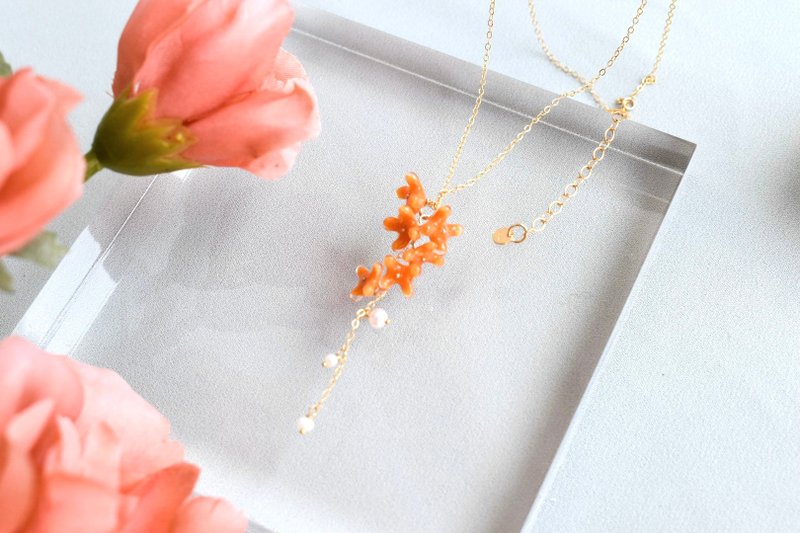 真实金木犀与淡水珍珠项链 - 项链 - 其他材质 橘色