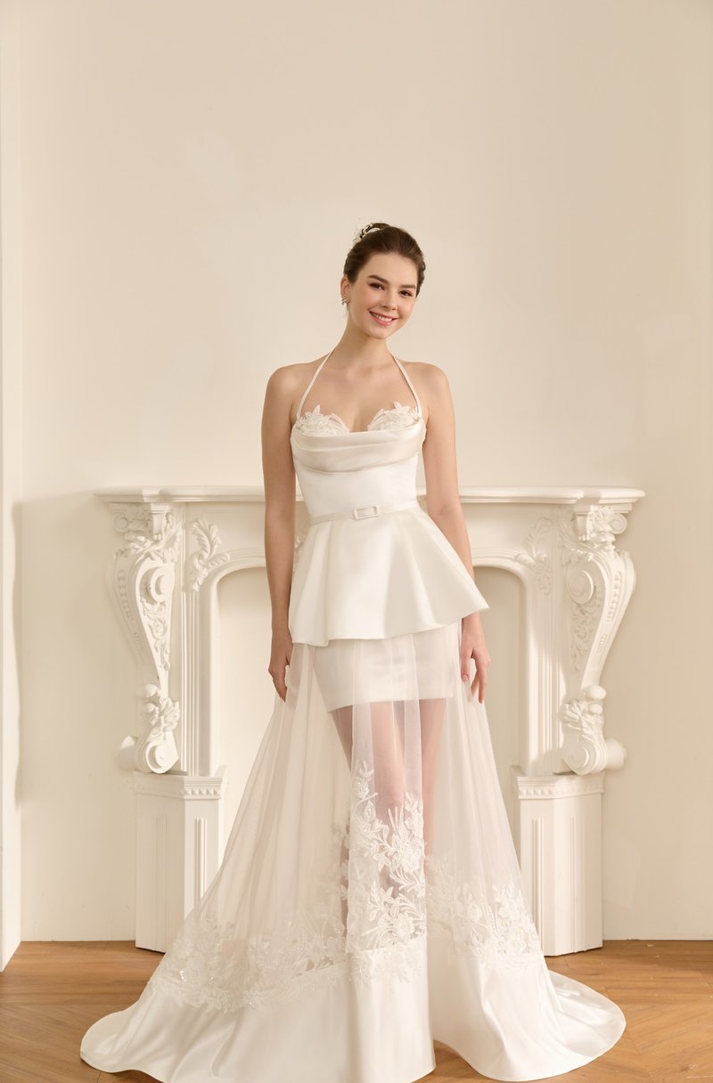 Aymeli 两件式双层裙摆轻婚纱 - 洋装/连衣裙 - 其他材质 白色