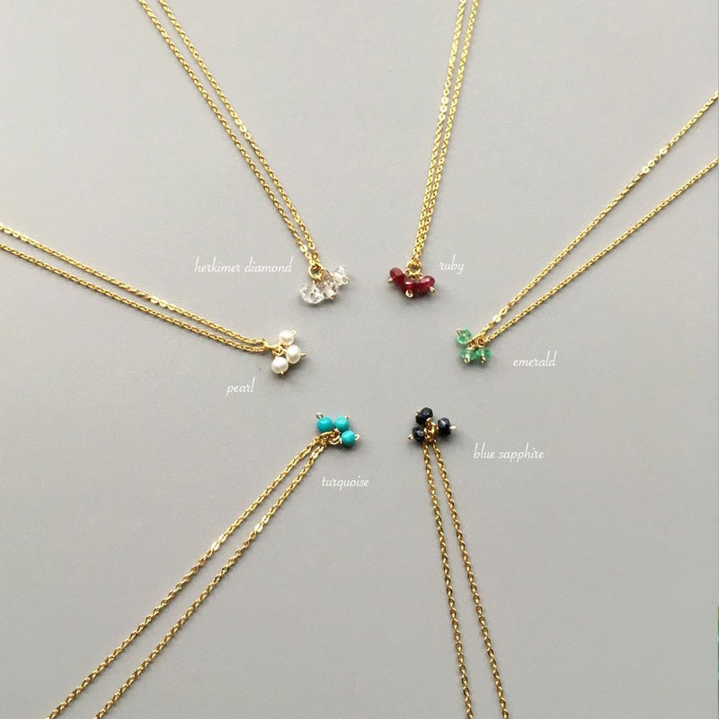 [Selectable] K14gf/Silver small natural stone necklace Dainty Birthstone Necklace - 项链 - 宝石 蓝色