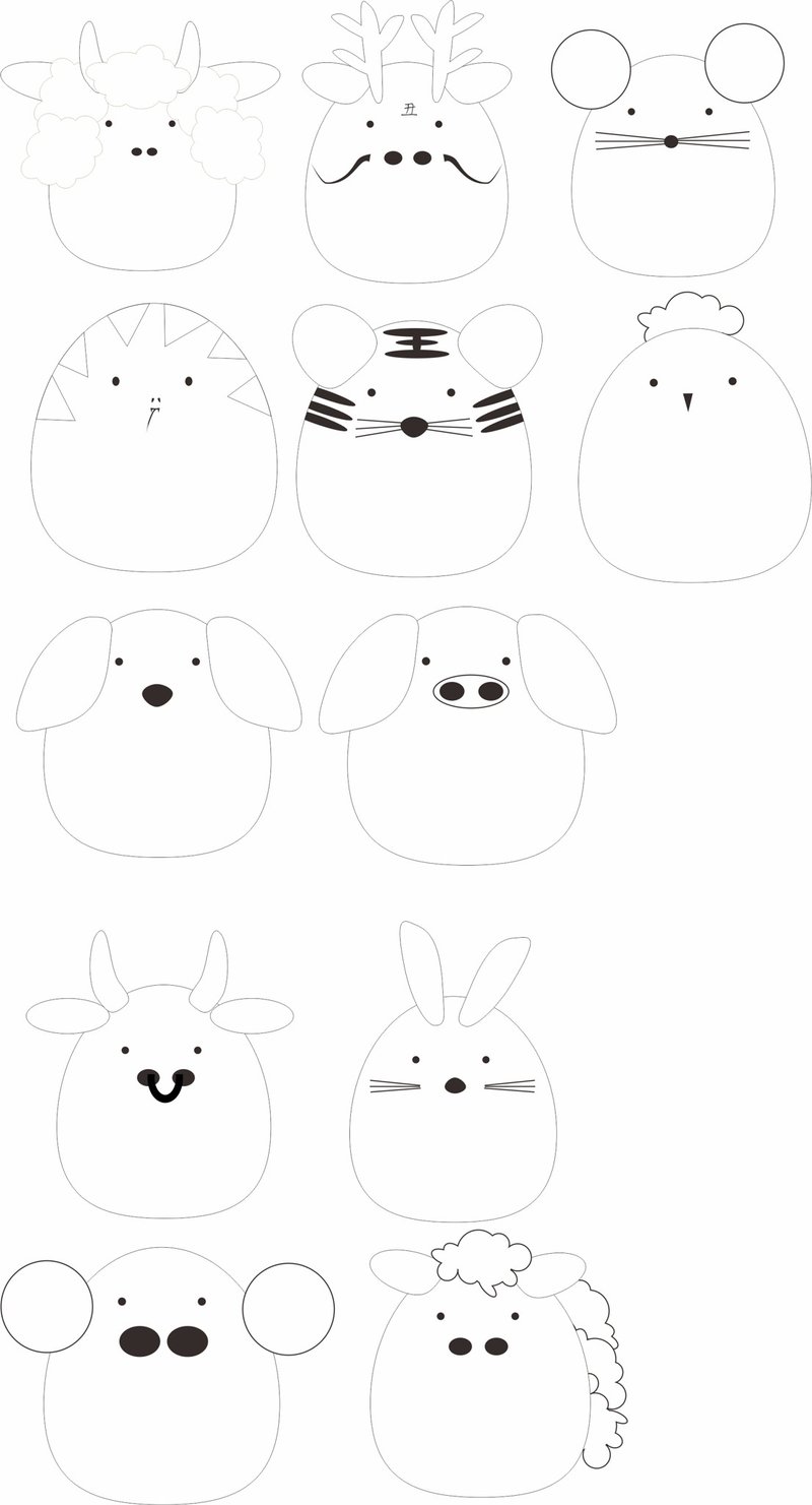 十二生肖蛋蛋版线稿 - 其他数码设计 - 其他材质 