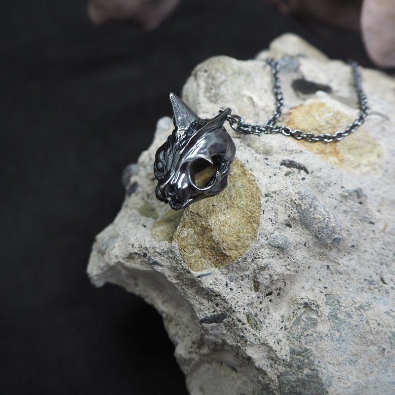 。默契之中。NO.06-2 猫半骨 项链/925银 - 项链 - 纯银 黑色