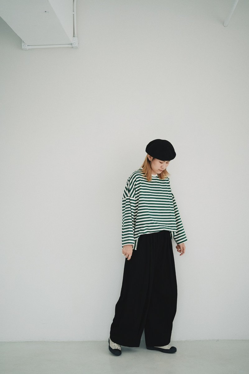 间条tee-绿 - 女装上衣 - 棉．麻 绿色