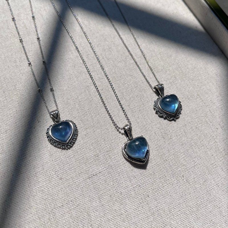 喜迎瑶 925银 海蓝宝 项链 纯银项链 天然石 民族风 复古风 男女 - 项链 - 水晶 银色