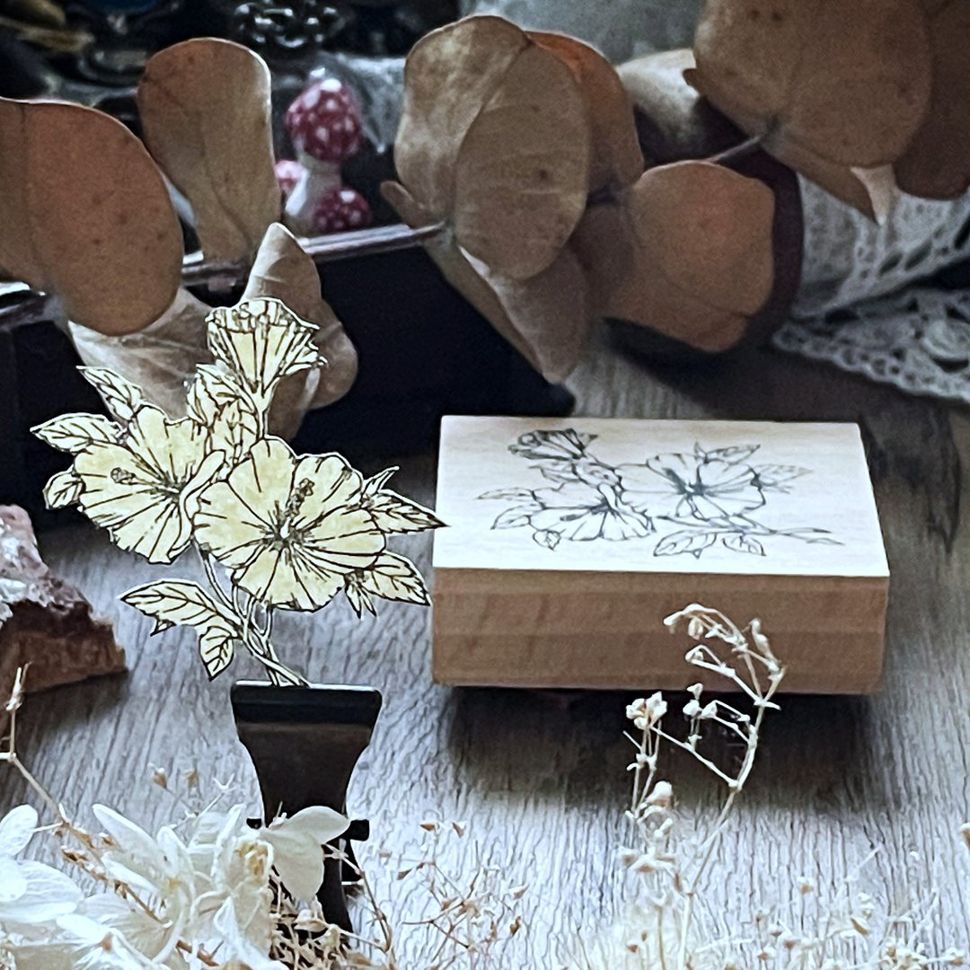 no.21 日光 扶桑花  B款  手绘复古印章 复刻版 - 印章/印台 - 木头 