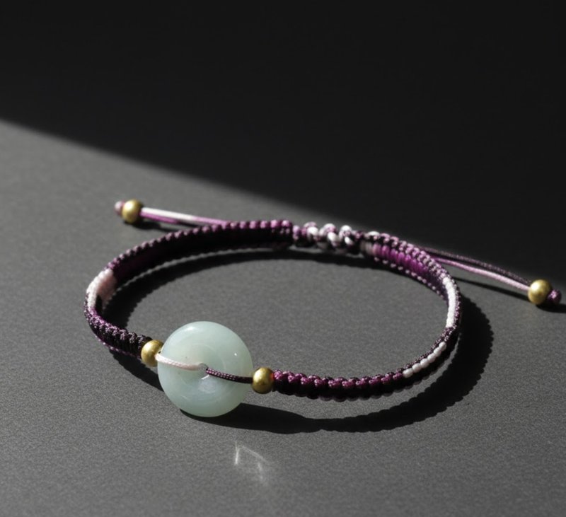 【愿·平安】冰种翡翠平安扣编织手链 | 天然缅甸翡翠A货 | 送礼 - 手链/手环 - 玉石 白色