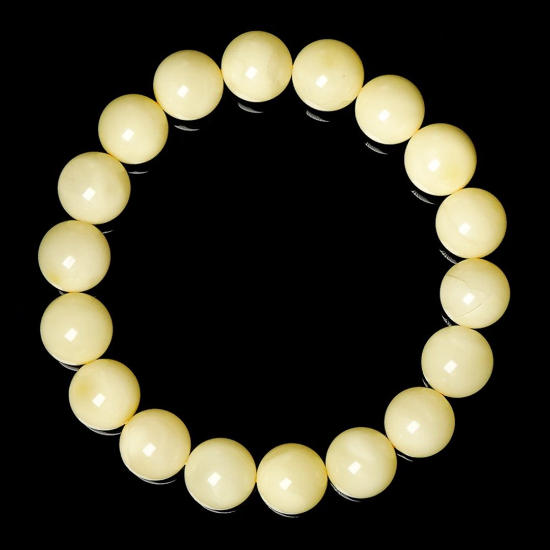 【正佳珠宝】蜜蜡琥珀 顶级纯白蜜蜡 10.3-10.7mm 蜜蜡手珠 - 手链/手环 - 半宝石 多色