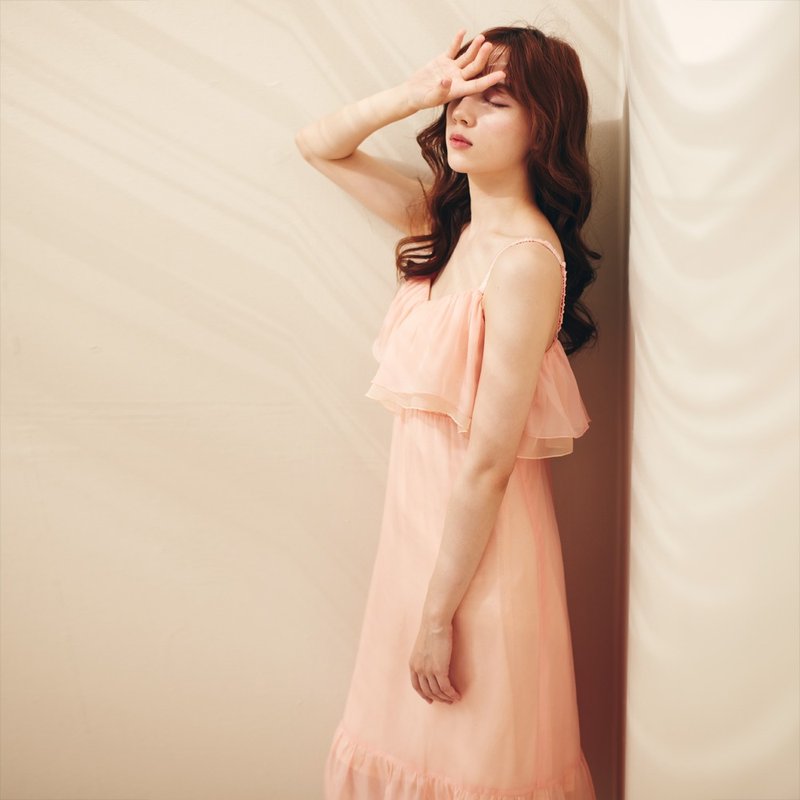 Doris朵利丝双色雪纺居家外出洋装内置无钢圈罩杯-粉 - 洋装/连衣裙 - 聚酯纤维 粉红色