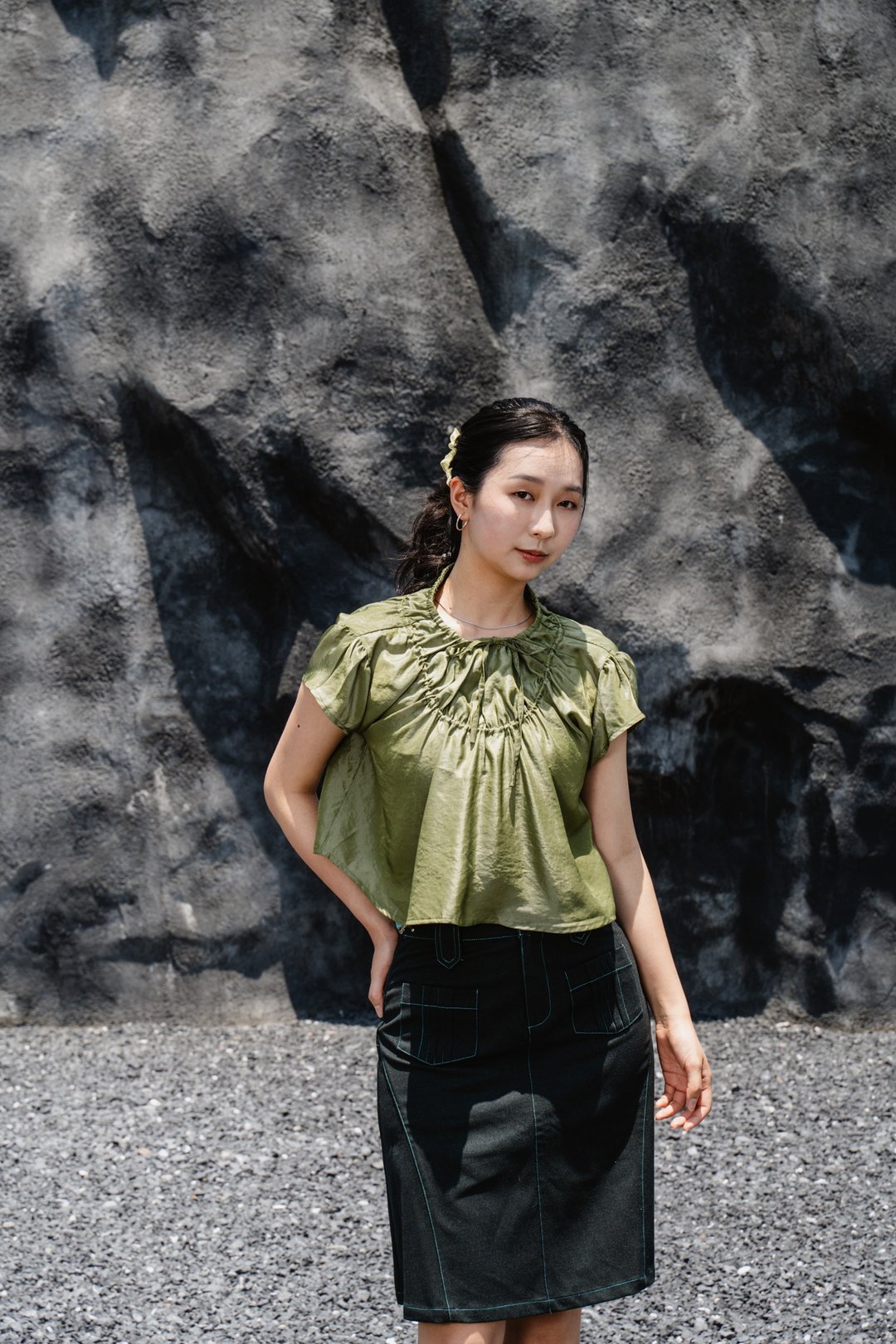 绿色天丝抽绳上衣 - 女装上衣 - 其他材质 绿色