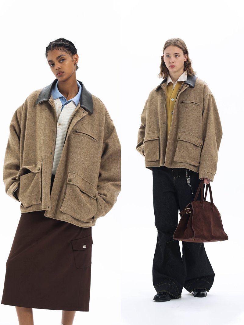 【50%羊毛混纺】中古老钱风雅痞檫色皮领毛呢工装夹克Unvesno(UN) - 男装外套 - 其他材质 