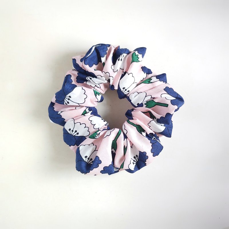 蓝白花大肠发圈 - 发饰 - 棉．麻 粉红色