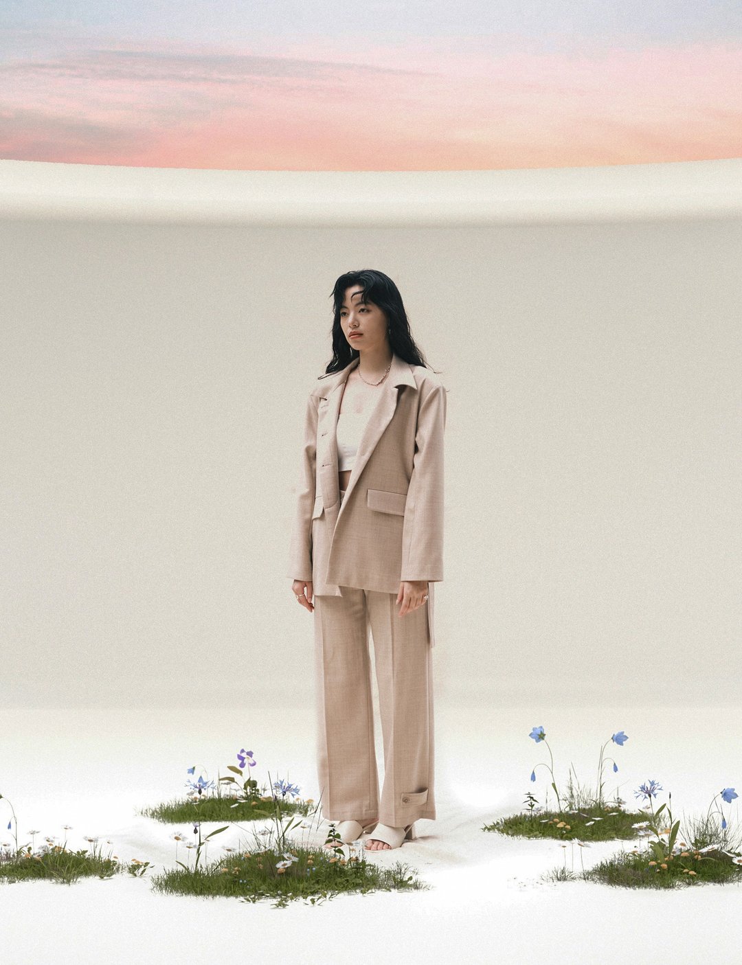 IRENSENSE_翻领暗门襟外套 - 女装西装外套/风衣 - 羊毛 卡其色