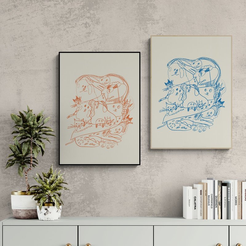 【Lingoooo插画/动物插画】Febbi | 015 狗狗猫猫挤一团 - 海报/装饰画/版画 - 纸 