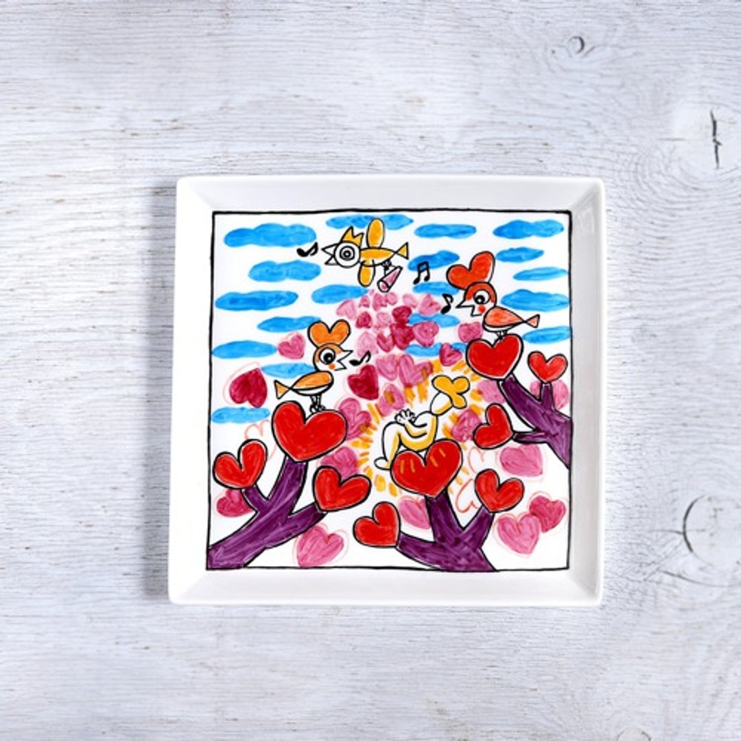 "I'm not alone, this world" Square plate - 浅碟/小碟子 - 陶 