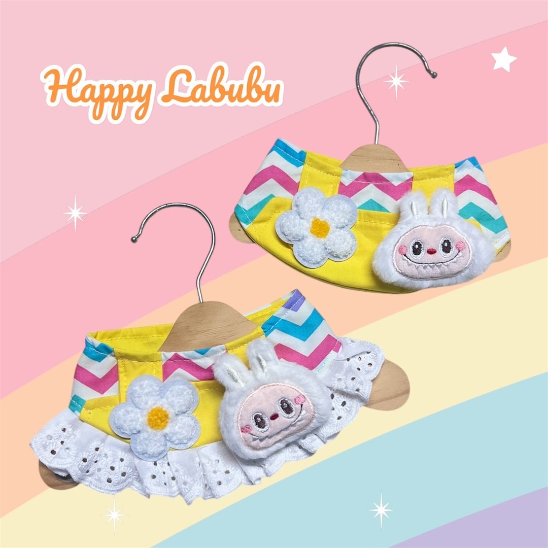 手工围巾，黄色款-Happy Labubu - 项圈/牵绳 - 棉 黄色