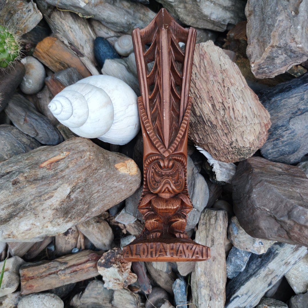 复古 70 年代 Lono God 小号树脂 Tiki 人偶，夏威夷普纳鲁阿罗的可可乔 - 摆饰 - 树脂 咖啡色
